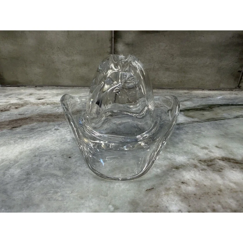 Vintage Signed Ralph Lauren Lead Crystal Glass Cowboy Hat Decorative Paperweight - Picture 3 of 9